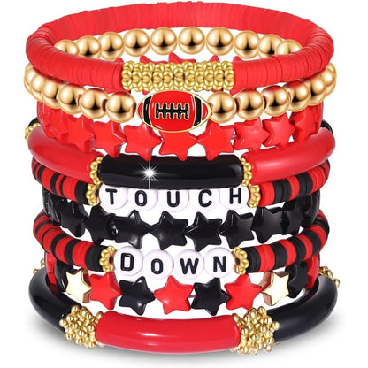 7pc/8pc/9pc Game Day Football Charm Bracelet: Stackable Sports Jewelry for Moms & Dads - Perfect for Football Fans