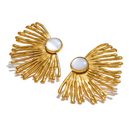 Stainless Steel Charm Hyperbole Stud Earrings with Natural Shell Fashion Big Ear Jewelry Accessories Waterproof for Women