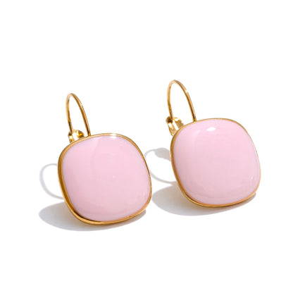 Joyful Candy Multicolor Enamel Square Hoop Earrings 18K Golden Plated Stainless Steel Spring Summer Jewelry Waterproof