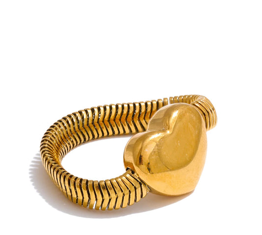 678# Fashion Metal Snake Chain Heart Statement Ring 18K Gold Color PVD Plated Essentials Trendy Charm Finger Jewelry Gift