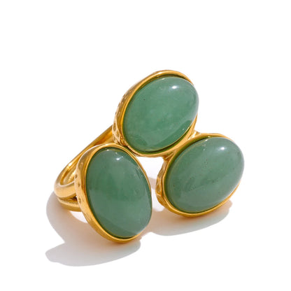 Natural Aventurine Agate Stone Shell Pearl Flower Adjustable Ring Fashion Stainless Steel Charm Finger Jewelry Accessories