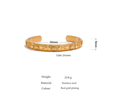 Golden Stainless Steel Moon Star Sun Bangle Bracelet  Stylish Metal Open Wrist браслеты на руку женкие Party Gift