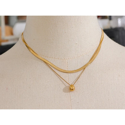 Snake Chain Double Layer Stainless Steel Water Drop Pendant Necklace for Women Statement 18k Gold Color Jewelry Waterproof