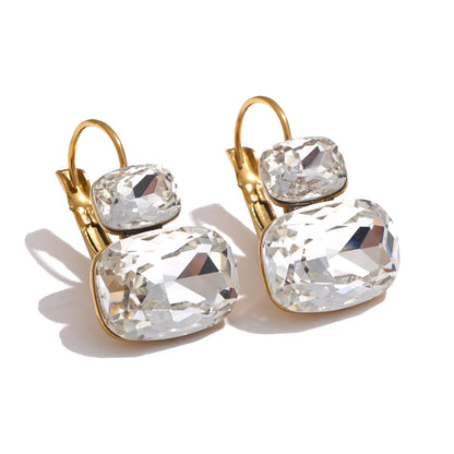 Fashion Crystal Candy Stud Earrings French Hoops Trendy White Green Pink Y2K Summer Jewelry for Women 18k PVD Plated