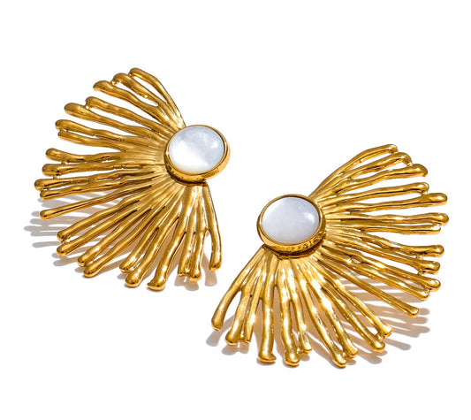 Stainless Steel Charm Hyperbole Stud Earrings with Natural Shell Fashion Big Ear Jewelry Accessories Waterproof for Women