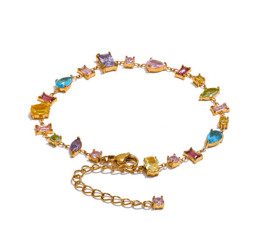 Waterproof Gift Delicate Colorful Luxury Cubic Zirconia Chain Chic Bracelet Bangle Women Stainless Steel Wrist Jewelry