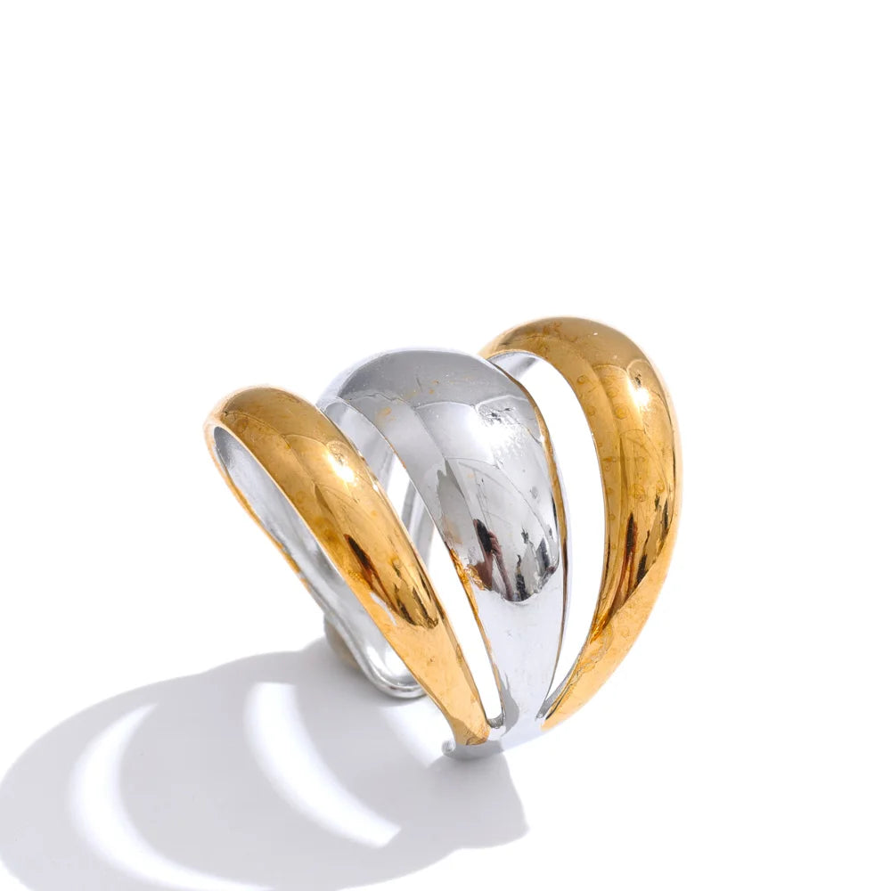 Arrivals Glossy Stainless Steel Layered Hollow Open Ring for Women Distinctive Geometric Attractive Jewelry