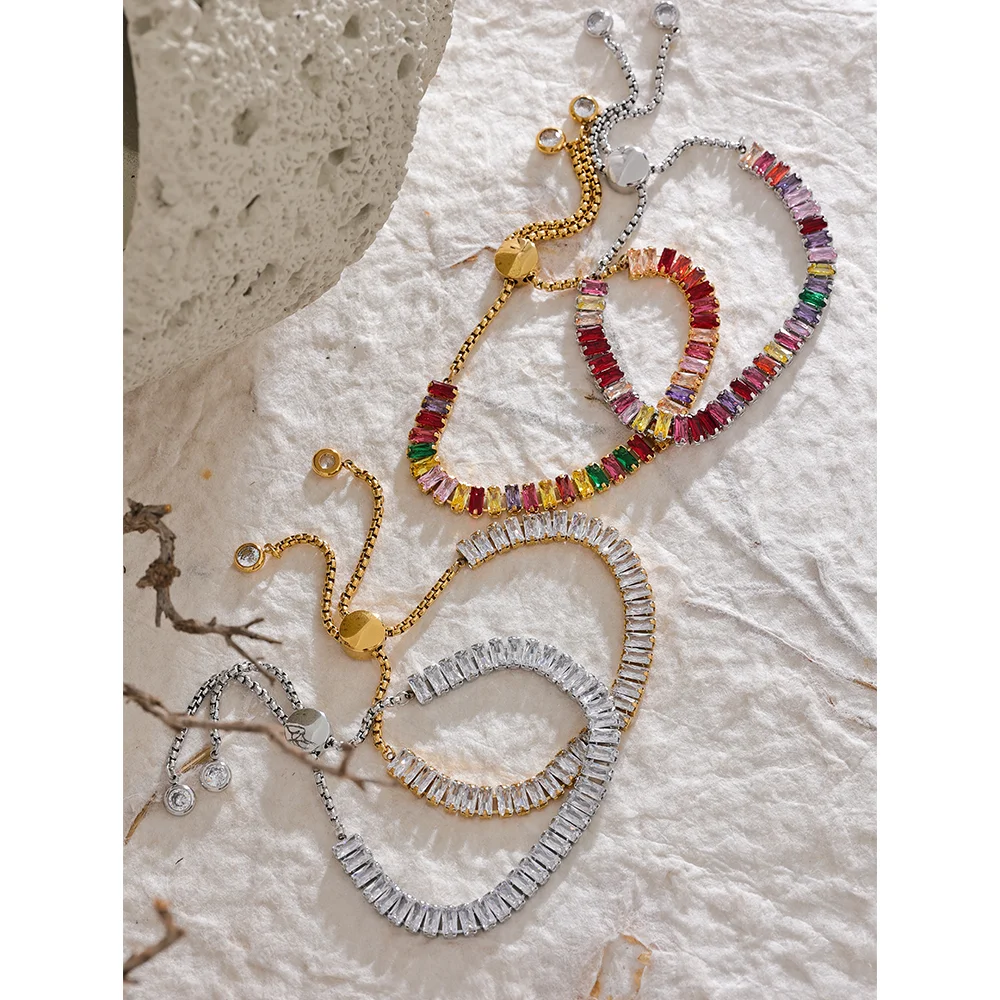Colorful Bling Cubic Zirconia Chain Stainless Steel Luxury Pull-out Bracelet Bangle High-Grade Premium Jewelry Party Gift