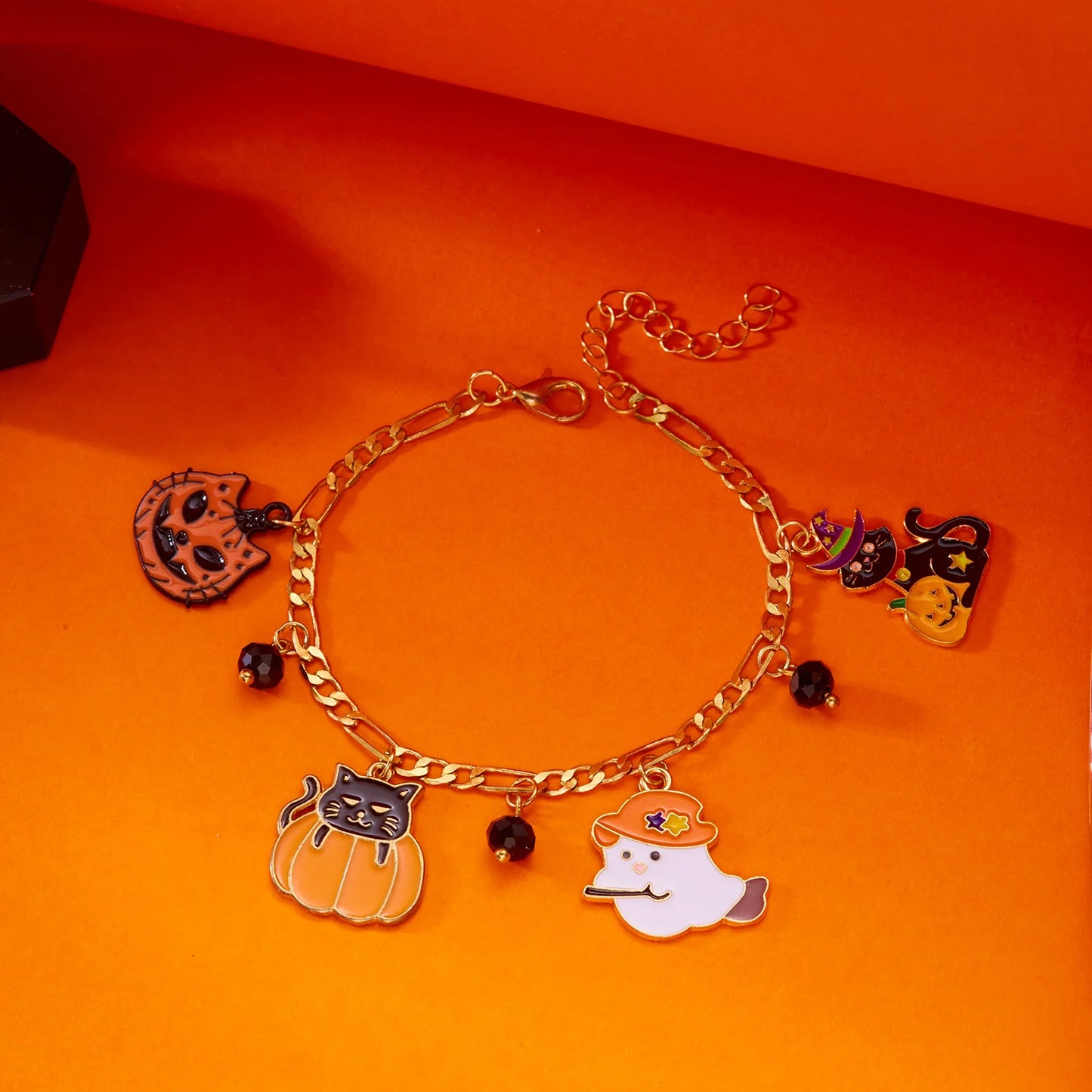 Gothic Halloween Pumpkin Cat Metal Chain Bracelets for Women Men Handmade Bat Spider Kitten Skull Bangles Party Punk Jewelry