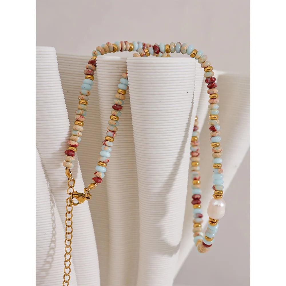 Trendy Natural Stone Freshwater Pearl Collar Chain Necklace Stainless Steel Handmade Stylish Beads Jewelry Bijoux Gift