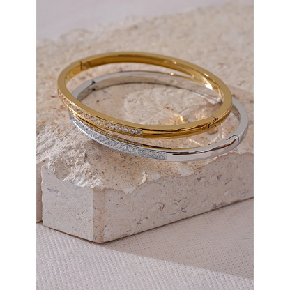 60mm Chic Shiny Cubic Zirconia Daily Bracelet Bangle 316L Stainless Steel Fashion Trendy Waterproof Jewelry Accessories