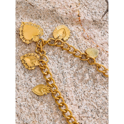 18K Golden Plated Stainless Steel Resin Heart Love Drop Necklace Cuban Chain Texture Charm Popular Jewelry 2025