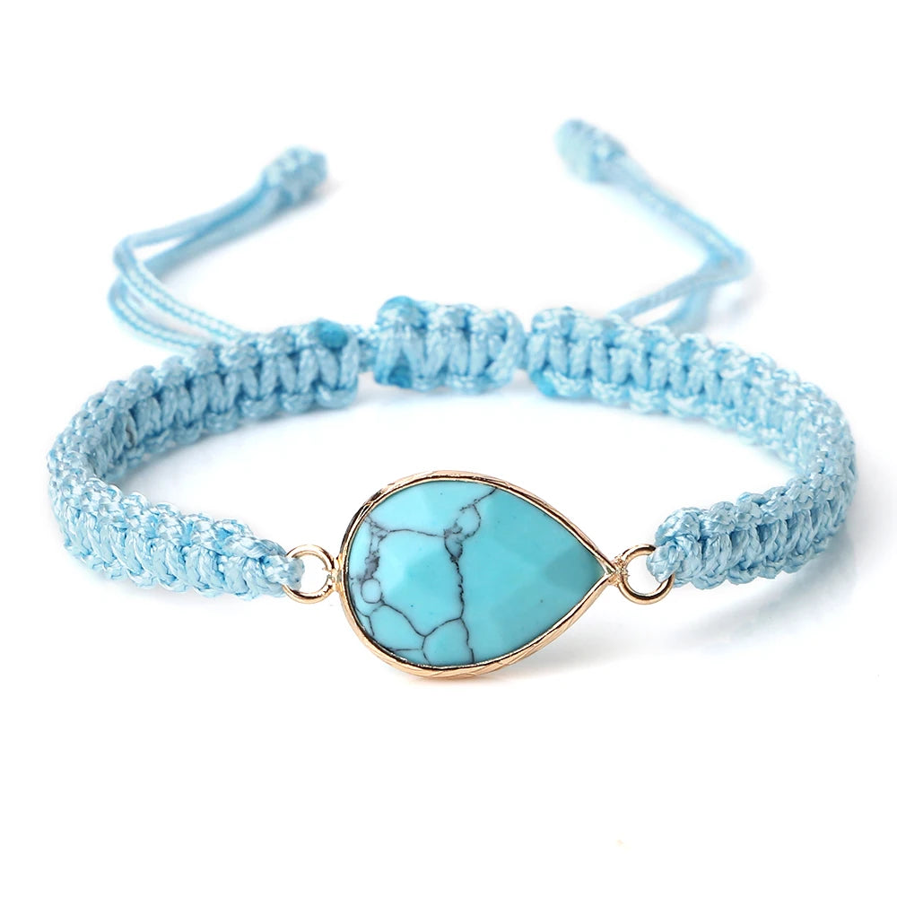 Bohemian Blue Rope String Bracelet Natural Stone Pendant Adjustable Bracelets