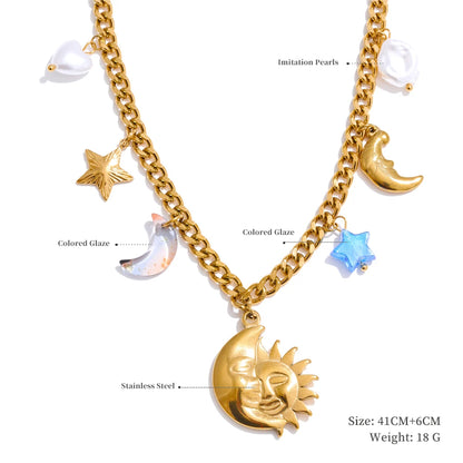 Trendy Sun Ocean Charm Pendant Handmade Jewelry Golden Waterproof PVD Plated Stainless Steel Summer Jewelry 2025 Wholesale