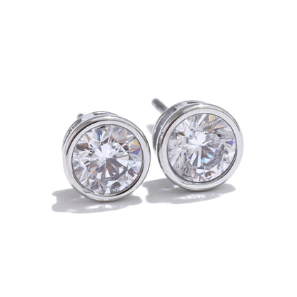 High-Grade AAA Shiny Cubic Zirconia Round Stud Earrings Luxury Stainless Steel Daily Premium Jewelry Accessories