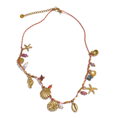 Stainless Steel Handmade Rope Fashion Charm Beach Summer Holiday Shell Star Pendant Accessories Jewelry Waterproof Bijoux