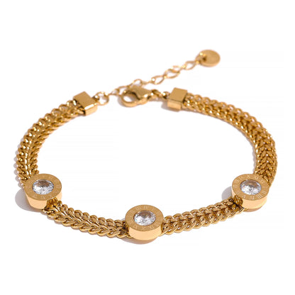 Colorful White Cubic Zircon Stainless Steel Charm Gold Color Cuban Chain CZ Bracelet Bangle Women Trendy Classic Jewelry