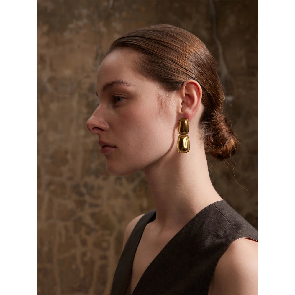 Fashion Stainless Steel Square Rectangle Drop Earrings Metal Stylish Statement Gold Platinum Plated Jewelry Waterproof