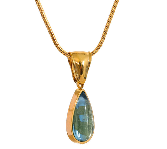 Stylish Green Glass Crystal Water Drop Pendant Necklace for Women 316l Stainless Steel Cast Gold Color Fashion Jewelry New