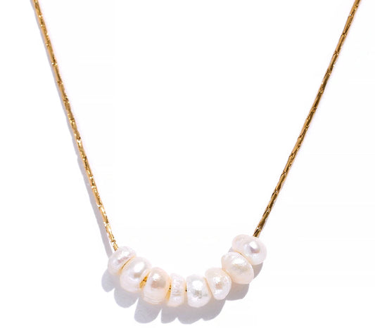 Tarnish Free Natural Pearl Beads Chic Exquisite Necklace Thin Chain Stainless Steel Minimalist Charm Collar Jewelry Women