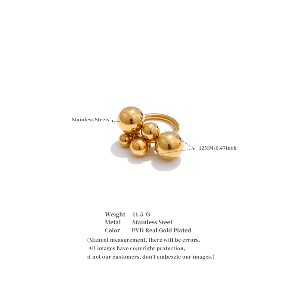 6789# Stainless Steel Beads Ball Handmade Ring Rust Proof 18K PVD Plated Personalized Trendy Charm Finger Jewelry 2025