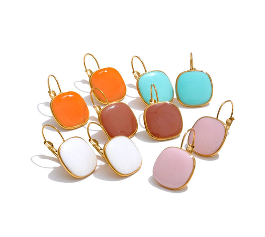 Joyful Candy Multicolor Enamel Square Hoop Earrings 18K Golden Plated Stainless Steel Spring Summer Jewelry Waterproof