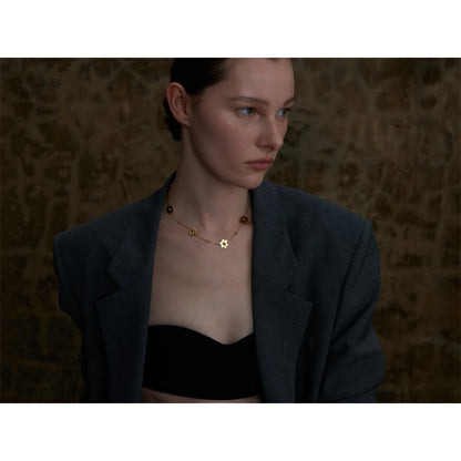 Stainless Steel Flower Chain Fashion Necklace PVD Plated Golden Waterproof Polished High Quality Jewelry for Women