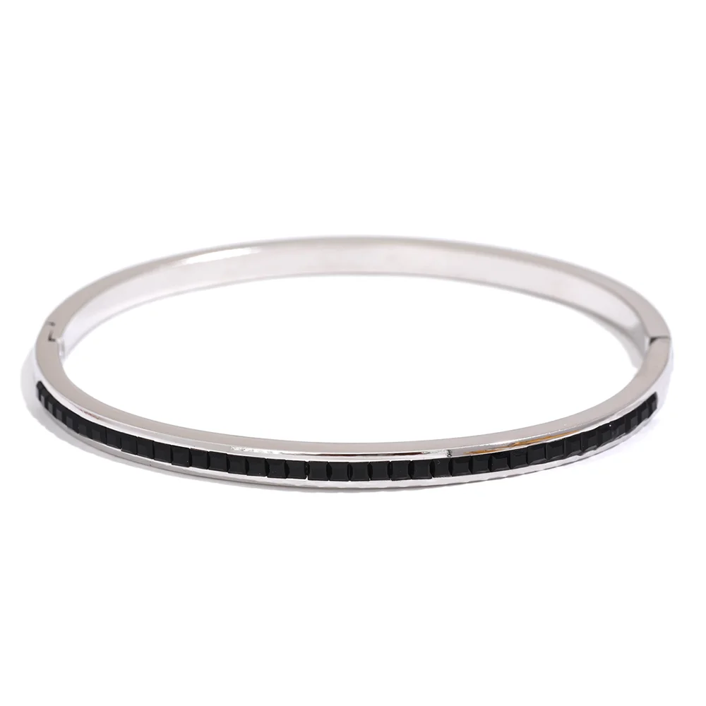 Two Shape Round Square Colorful Cubic Zirconia Stainless Steel Bracelet Bangle Luxury Fashion Women Jewelry Bijoux