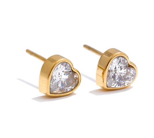 Delicate AAA Bling Cubic Zirconia Heart Love Stud Earrings Valentine's Day Gift High Quality Stainless Steel Daily Jewelry