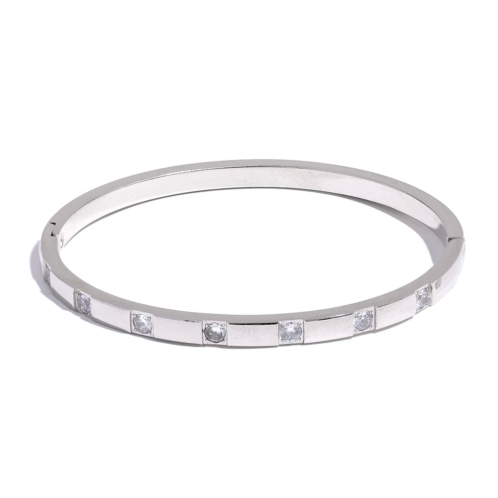 Stylish Cubic Zirconia Stainless Steel Wrist Bangle Bracelet 18K Gold Plated Waterproof Jewelry for Women Charm Fashion