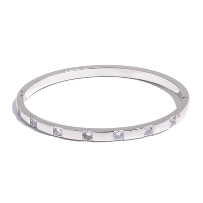 Stylish Cubic Zirconia Stainless Steel Wrist Bangle Bracelet 18K Gold Plated Waterproof Jewelry for Women Charm Fashion
