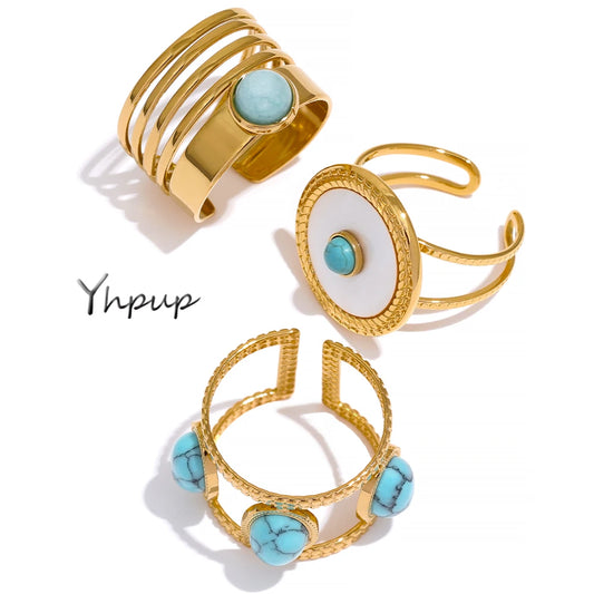 Stainless Steel Fashion Summer Open Adjustbale Ring for Women Cheap Trendy Charm Stone Ring Jewelry Accessories