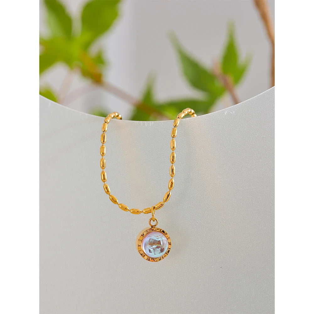 Stainless Steel Exquisite Moonlight Stone Drop Necklace for Women High Quality Chic Chain Charm Jewelry Gift Waterproof