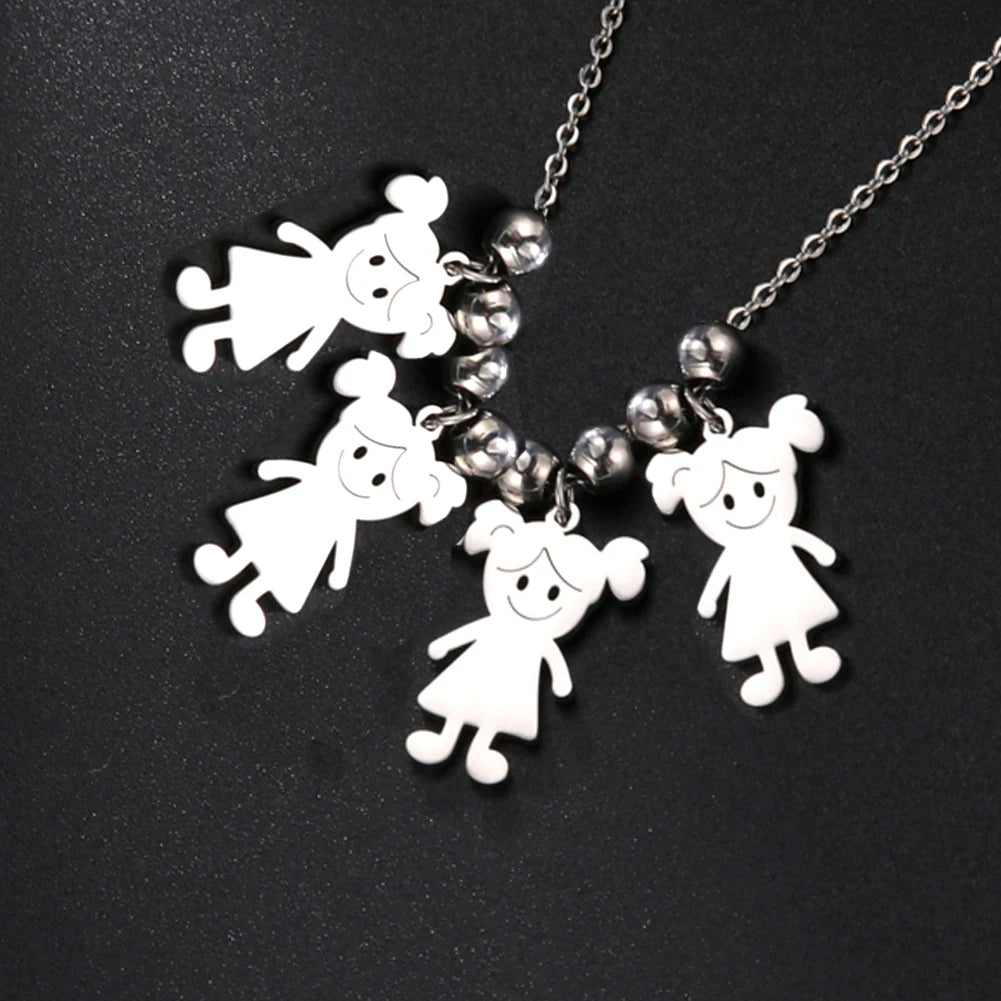Personalized Boy Girl Necklace Custom Chain Name Mother Father Day Kid Family Gift For Women Men Stainless Steel Pendant Jewelry