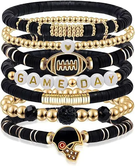 7pc/8pc/9pc Game Day Football Charm Bracelet: Stackable Sports Jewelry for Moms & Dads - Perfect for Football Fans