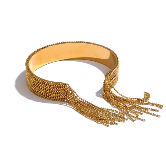 Hot Style Stainless Steel Chain Tassel Cuff  Bracelet Bangle 18K Gold Color Plated Personality Fashion Charm Jewelry