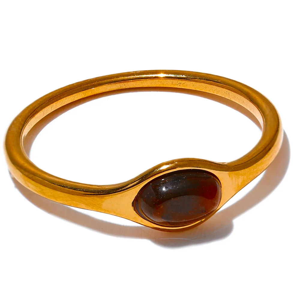 Chic Natural Stone Stainless Steel Fashion Ring Minimalist Gold Color Waterproof France Jewelry Women Accessories Gift