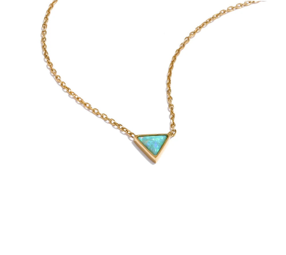 Exquisite Stainless Steel Natural Australia Opal Stone Triangle Pendant Necklace Small Chic Neck Jewelry Recommend Gift