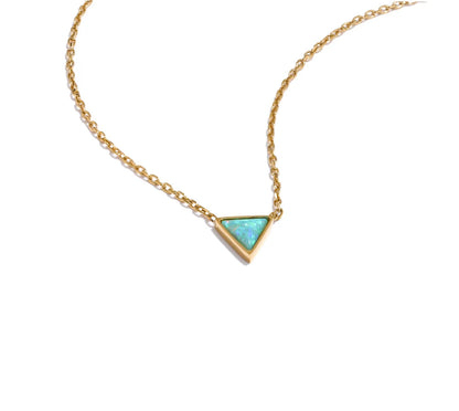 Exquisite Stainless Steel Natural Australia Opal Stone Triangle Pendant Necklace Small Chic Neck Jewelry Recommend Gift