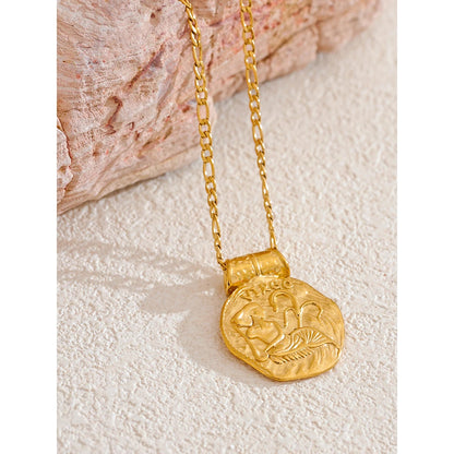 Exclusive Waterproof 12 Constellation Pendant Necklace Stainless Steel Hammered Vintage Golden 18K Plated Fashion Jewelry