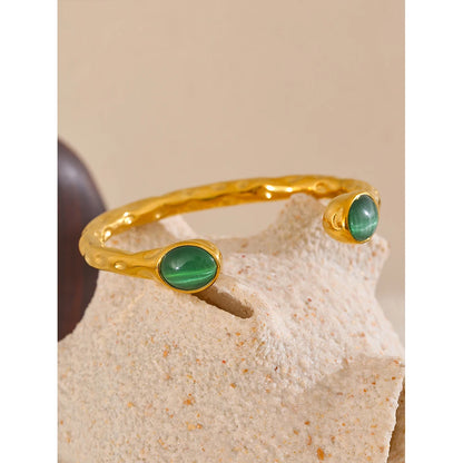 62mm High Quality Stainless Steel Multicolored Natural Stone Golden Cuff Open Bracelet Bangle Water Resistant Jewelry