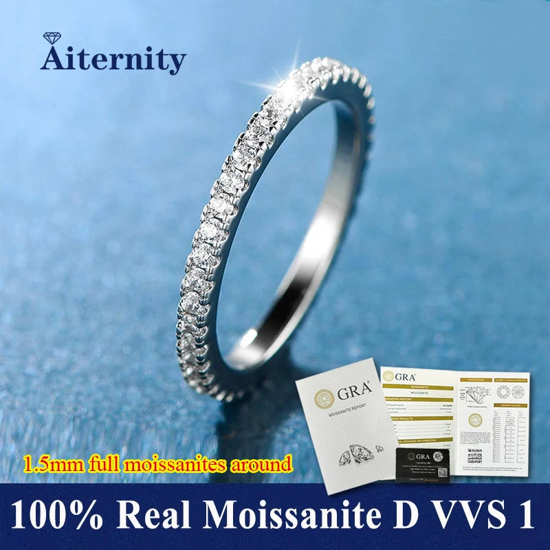 925 Sterling Silver Female Single Tail Ring100% Pass Diamond tester Pen Moissanite Ring Matching Wedding Diamond Band for Women