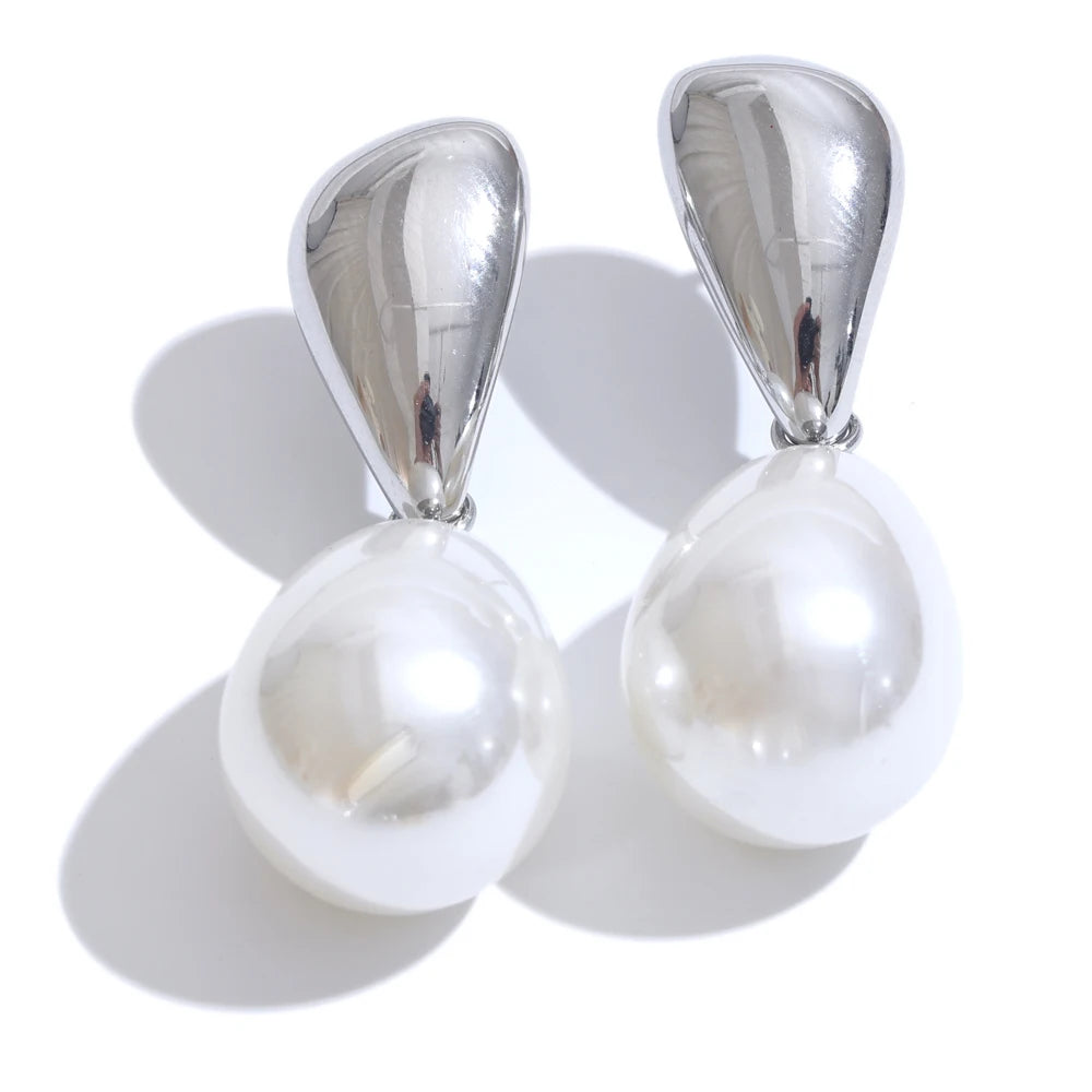Popular Arrival Simulated Pearls Geometric Drop Elegant Earrings Stylish Stainless Steel Versatile Daily Jewelry Gift