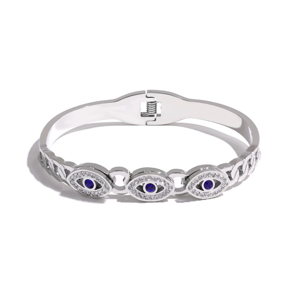 Charm Turkish Evil Eye Stainless Steel Statement Bangle Bracelet Trendy Fashion Zircon Waterproof Gold Color Jewelry