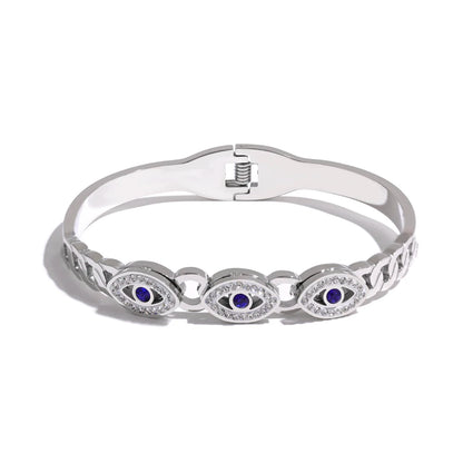 Charm Turkish Evil Eye Stainless Steel Statement Bangle Bracelet Trendy Fashion Zircon Waterproof Gold Color Jewelry