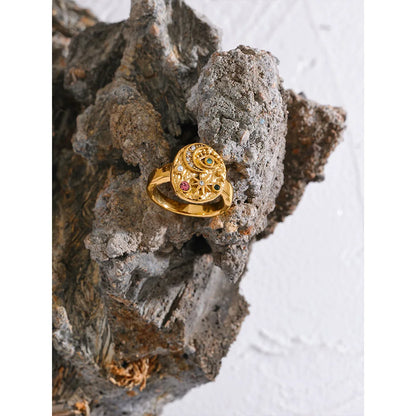 Stainless Steel Star Moon Eye Charms Ring Colorful CZ Zirconia 18K Gold Color High Quality Celestial Jewelry Women Gala
