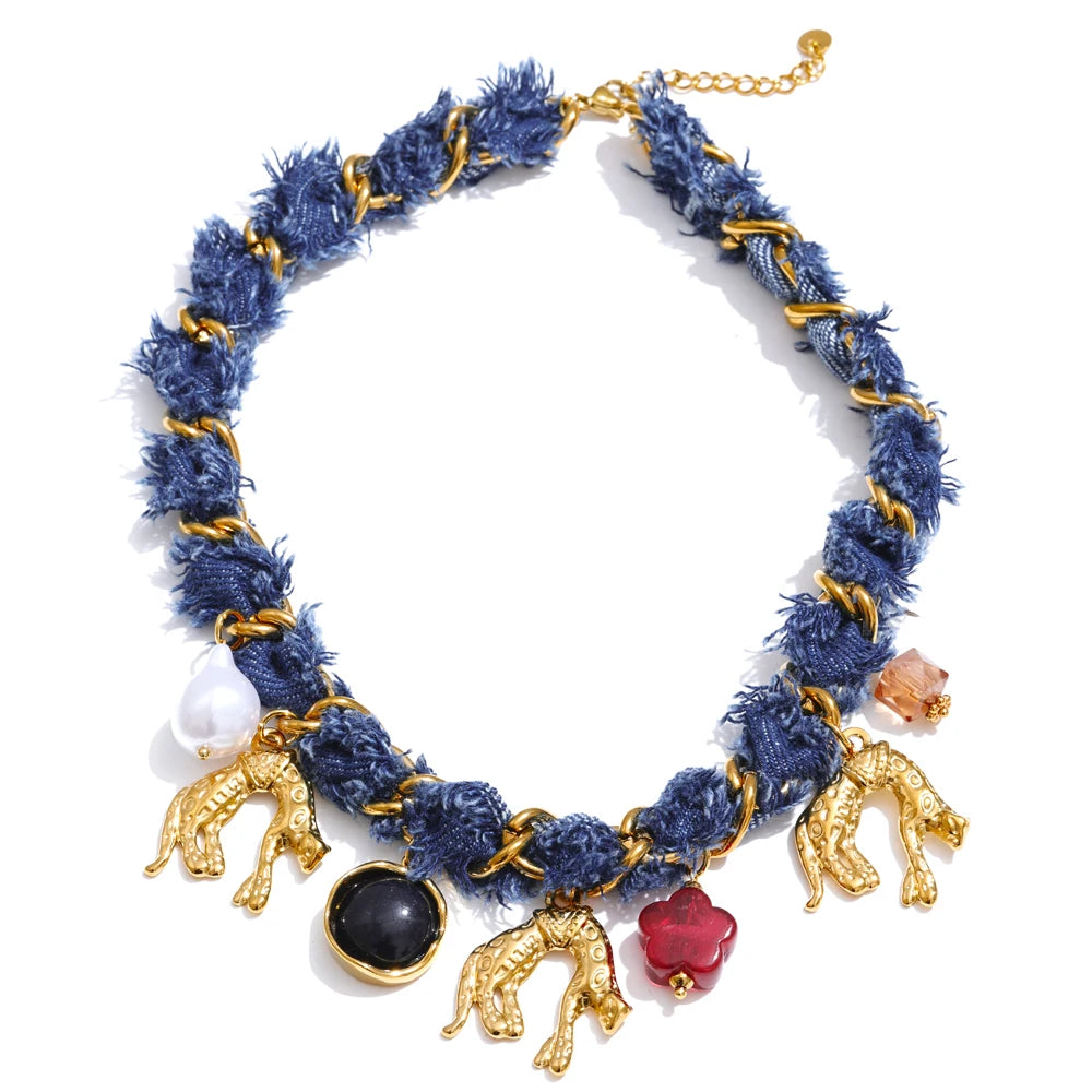 Exclusive Design Blue Denim Heart Star Animal Pendant Necklace Bracelet Bangle Popular Charm Jewelry Autumn & Winter New