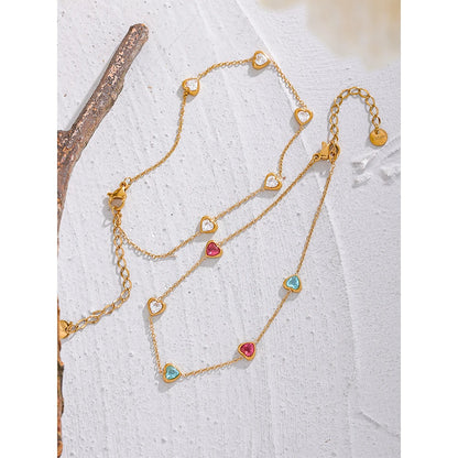 Colorful White Heart Cubic Zirconia Chain Stainless Steel Trendy Anklet for Women Fashion Delicate Summer Jewelry New