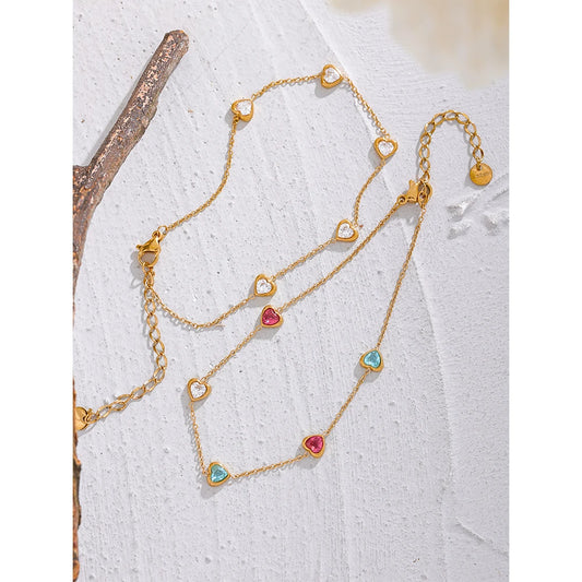 Colorful White Heart Cubic Zirconia Chain Stainless Steel Trendy Anklet for Women Fashion Delicate Summer Jewelry New