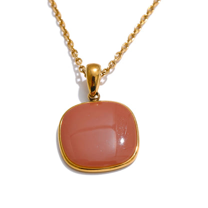 Candy Color Sweet Square Pendant Necklace Stainless Steel Gold Color PVD Plated Basic Fashion Jewelry for Women for Girl